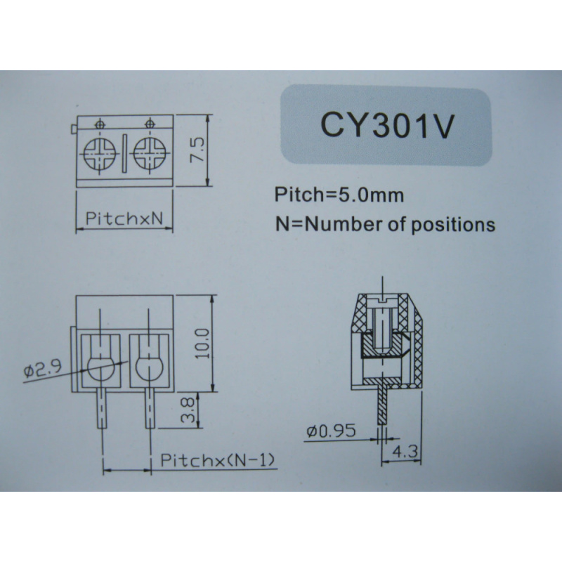 2 Pin/Way Pitch 5.0mm Screw Terminal Block Connector
