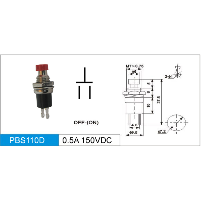 Mini Push Button Switch, Red, Open, Spst