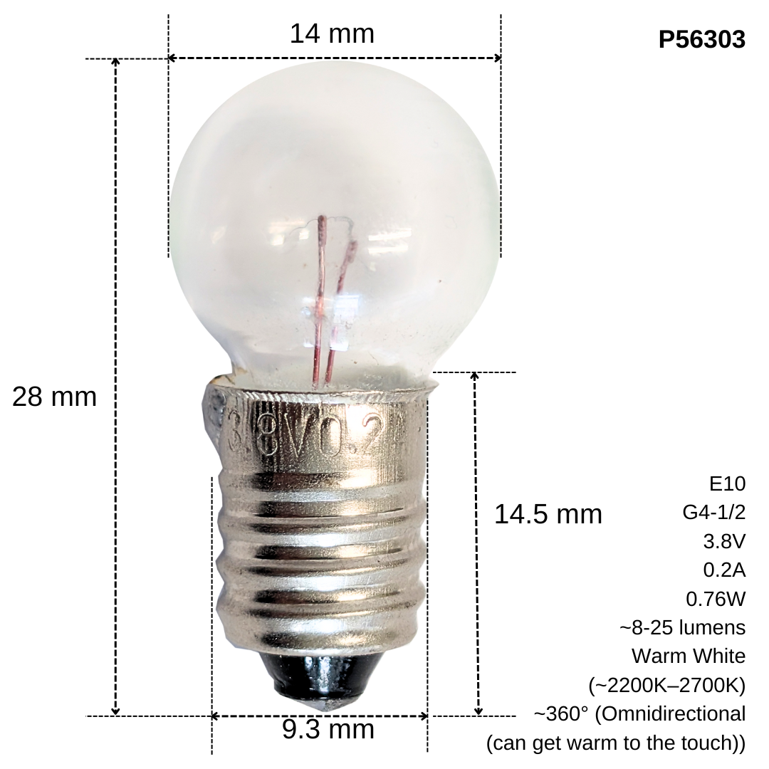 Sci-Supply Pack Of 10 E10 Miniature Screw Base Light Bulbs, 6.3V / 0.5A, 6 Volt Miniature Lamps